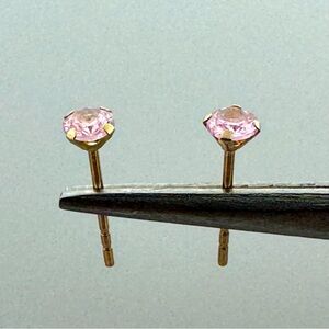 New 14K Gold Pink Cubic Zirconia Stud Earrings – Petite